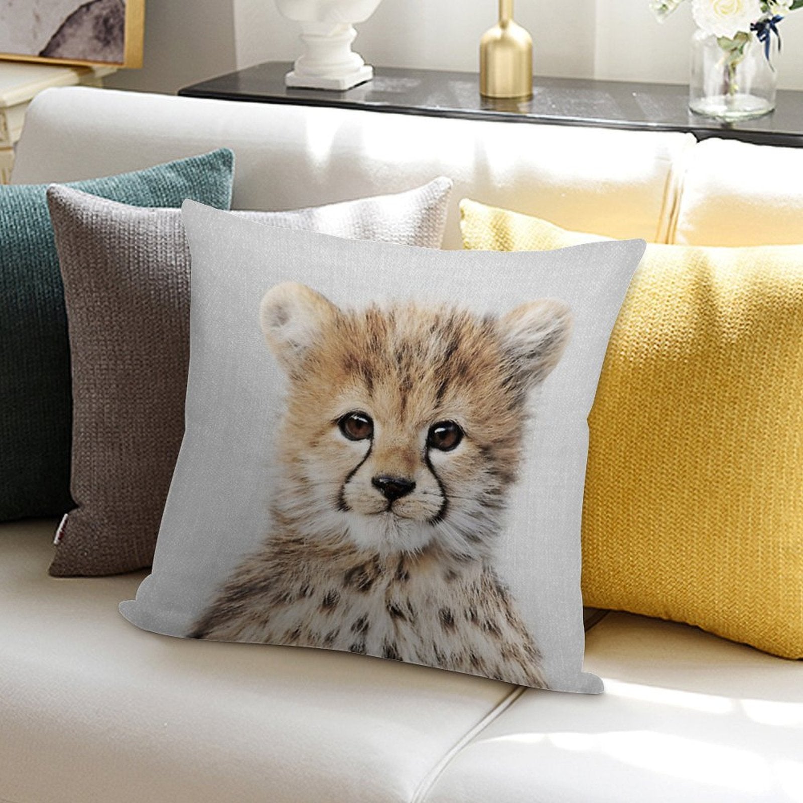 Baby Cheetah - Colorful Soft Bedroom Essential Throw Pillow