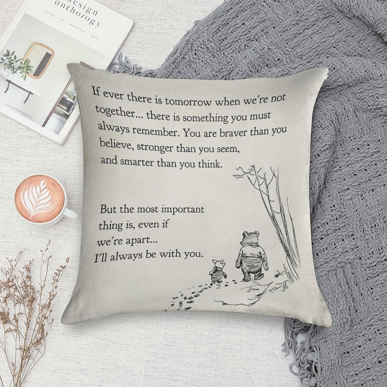 Winnie The Pooh Book Page - If Ever A Tomorrow…braver Than You Believe Soft High-Density Material Throw Pillow