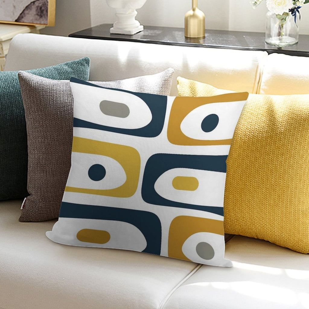 Mid Century Modern Piquet Abstract Minimalist Pattern in Navy Blue, Light And Dark Mustard, Grey, And White Soft Home Decor Throw Pillow