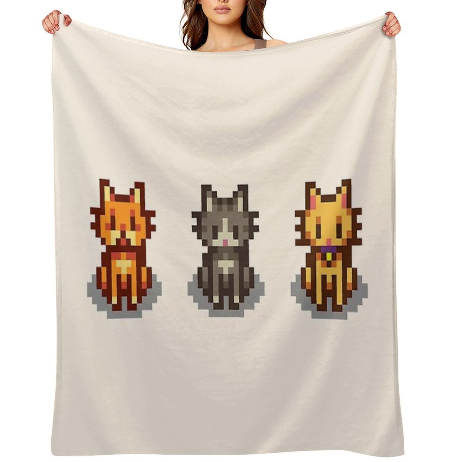 Stardew Valley Pets 3 Cats Machine-washable Throw Blanket