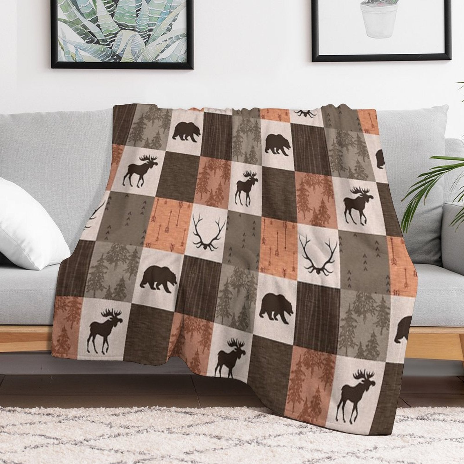 Woodland Patchwork - Rustbrown Easy Care Throw Blanket
