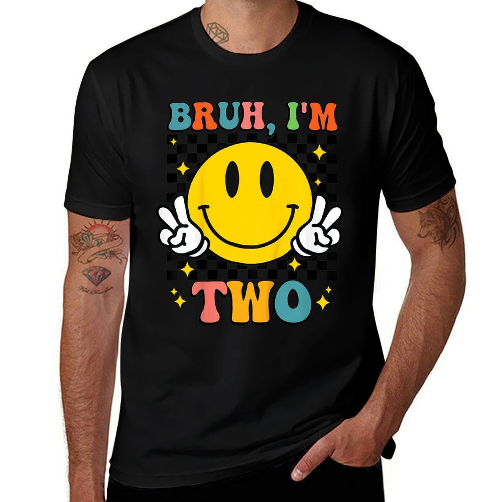 Kids Bruh I'm 2 2nd Birthday Boy Smile Face 2 Year Old Birthday  Relaxed-fit T-Shirt