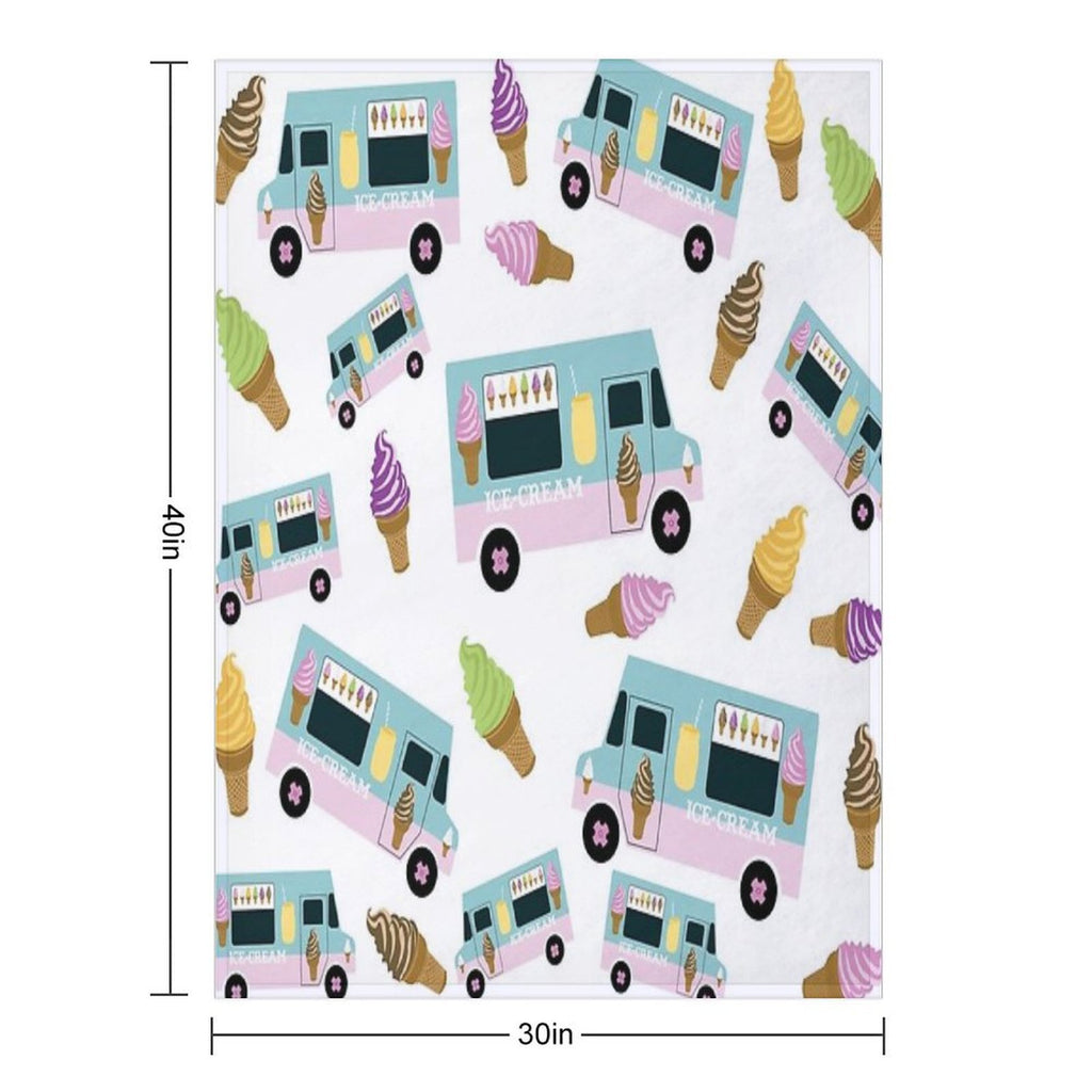 Retro Ice Cream Truck Pattern Sustainable Throw Blanket