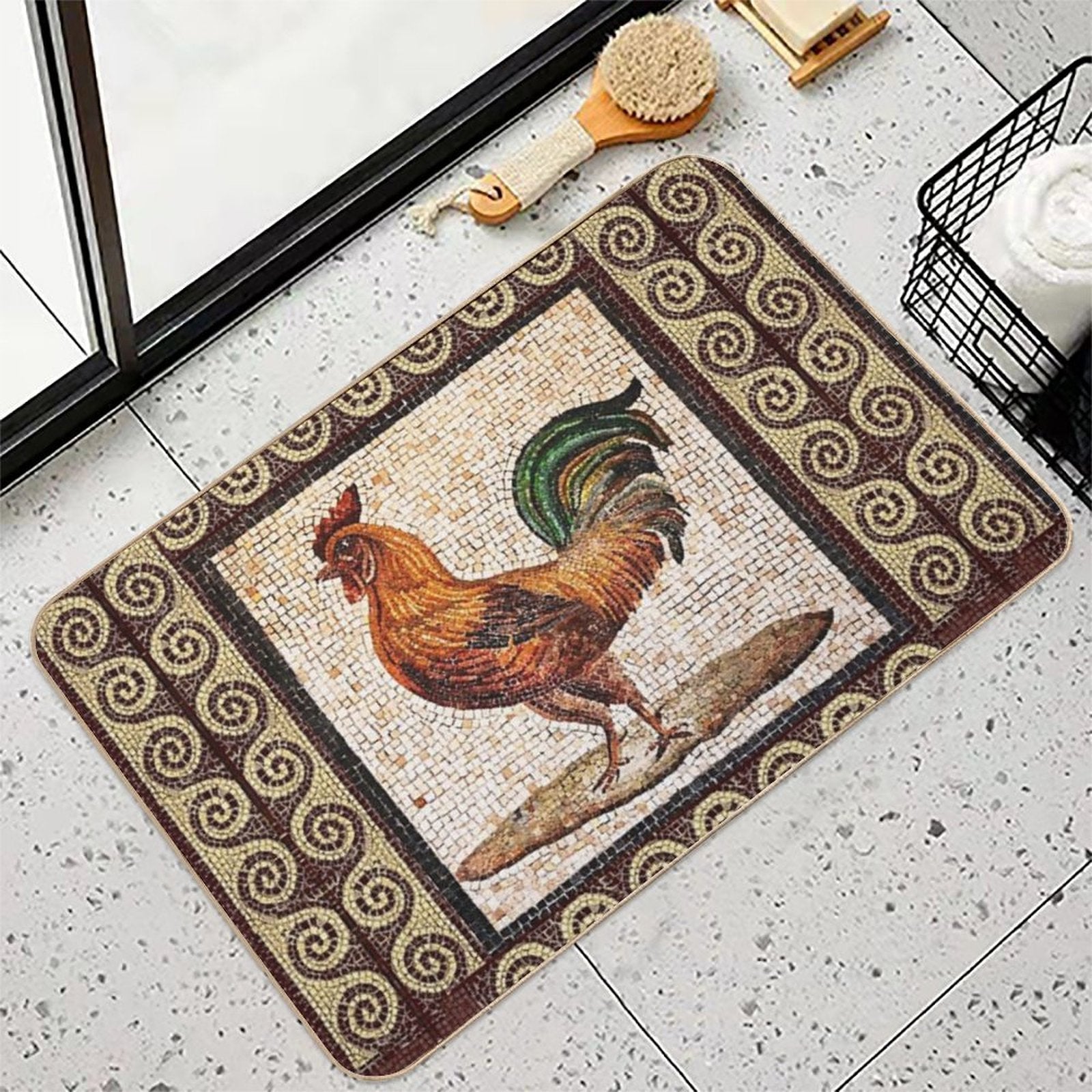 ANTIQUE ROMAN MOSAICS , ROOSTER Durable Bath Mat