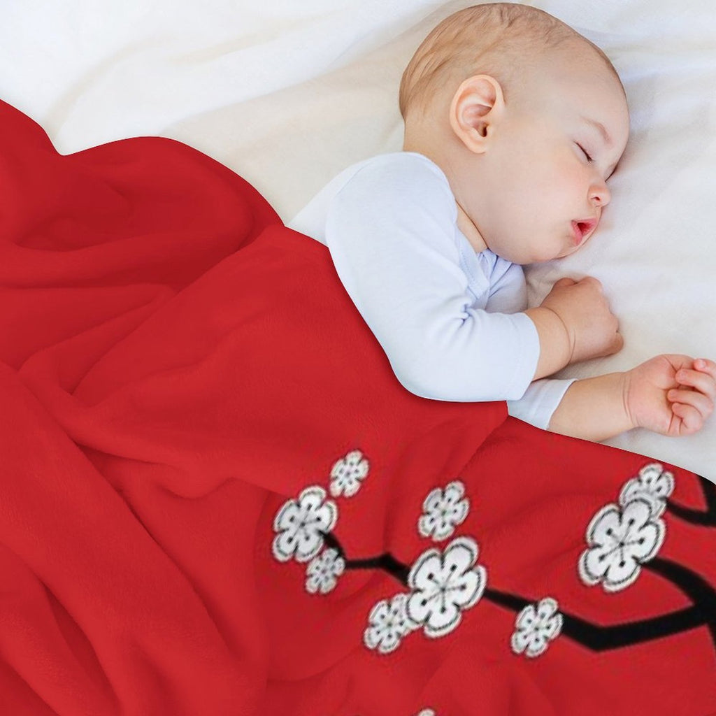 White Oriental Cherry Blossoms on Red And Chinese Wedding Double Happiness  Japanese Sakura © Fatfatin Compact Throw Blanket