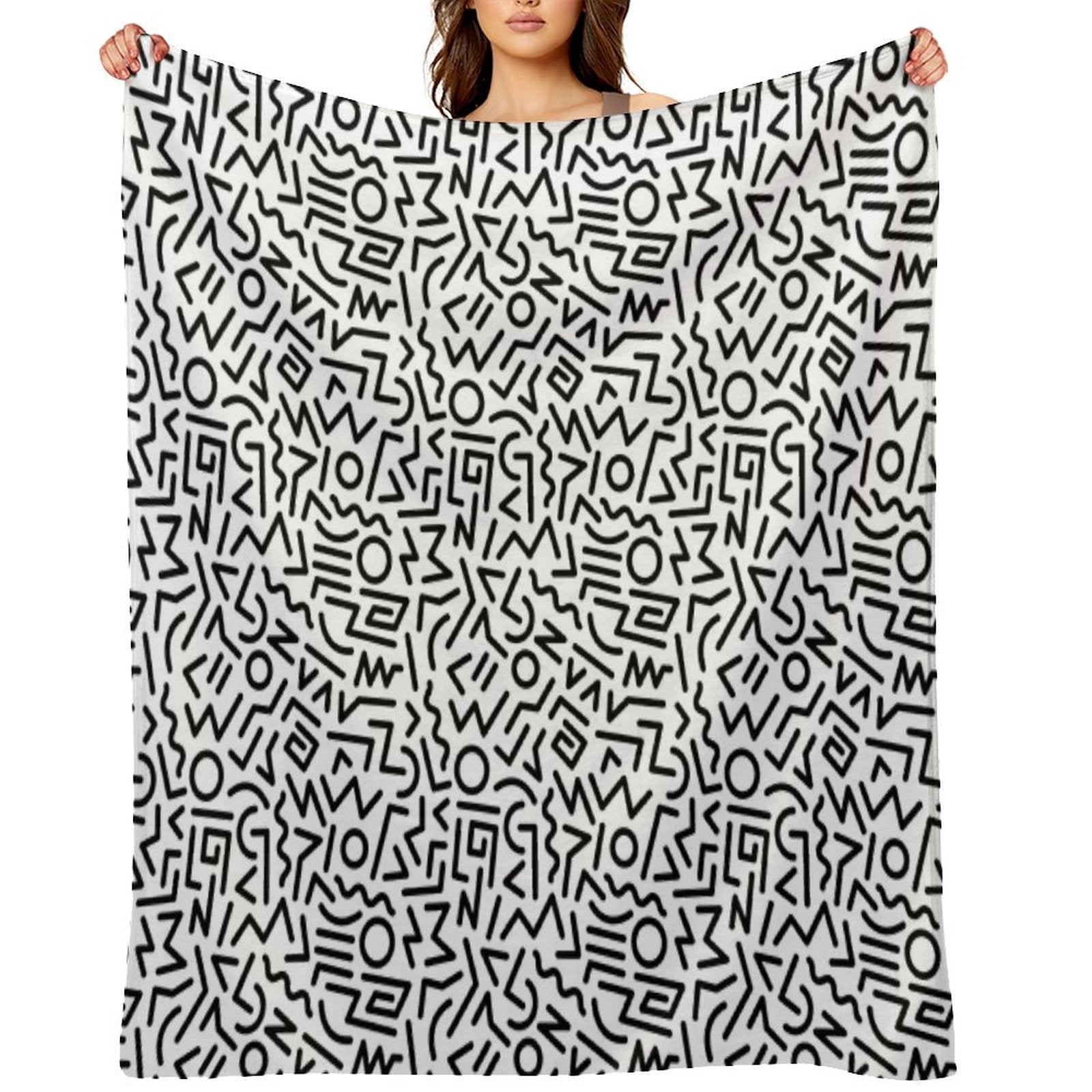 Memphis Pattern Black And White Eco-conscious Throw Blanket