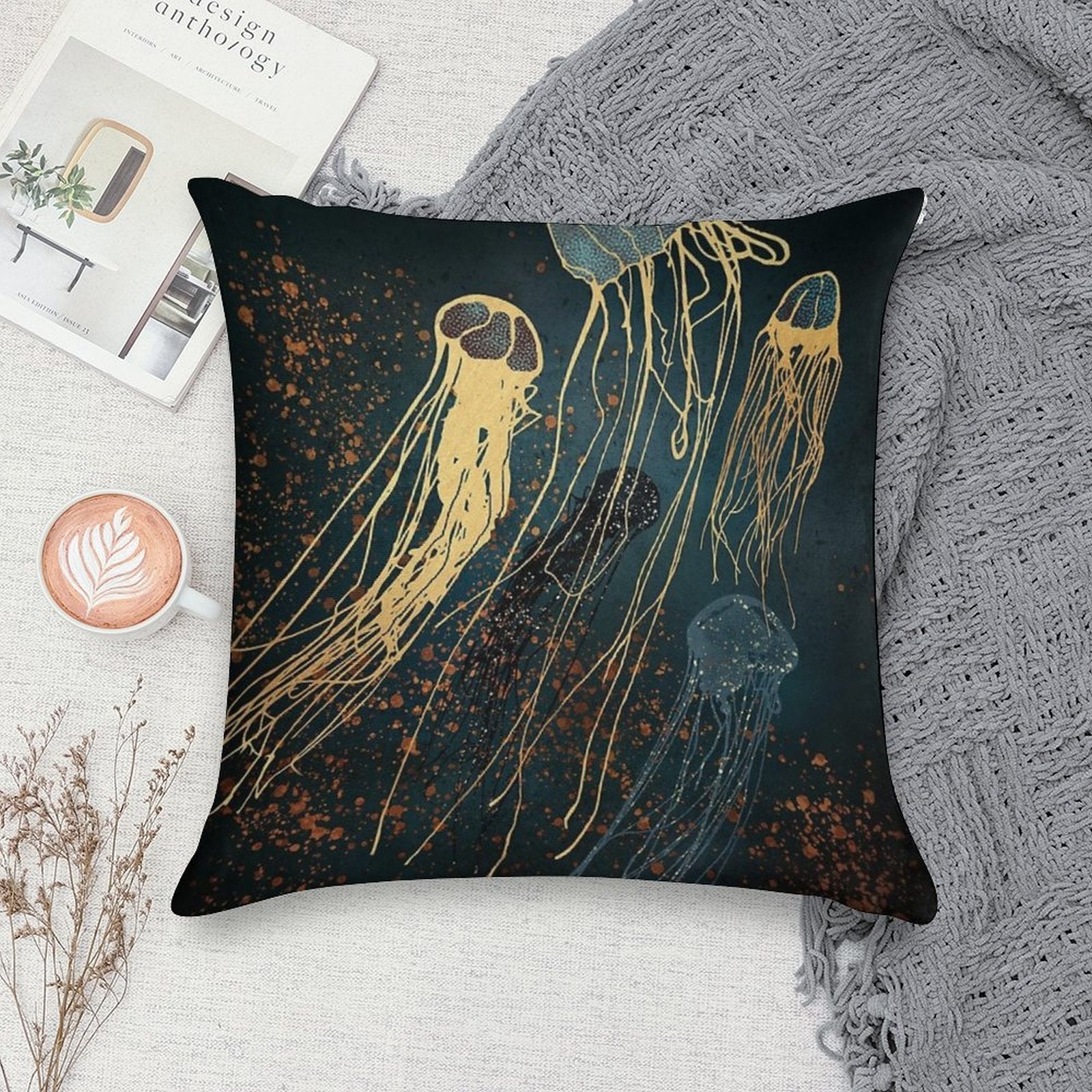 Metallic Jellyfish Soft Skin-Friendly Throw Pillow