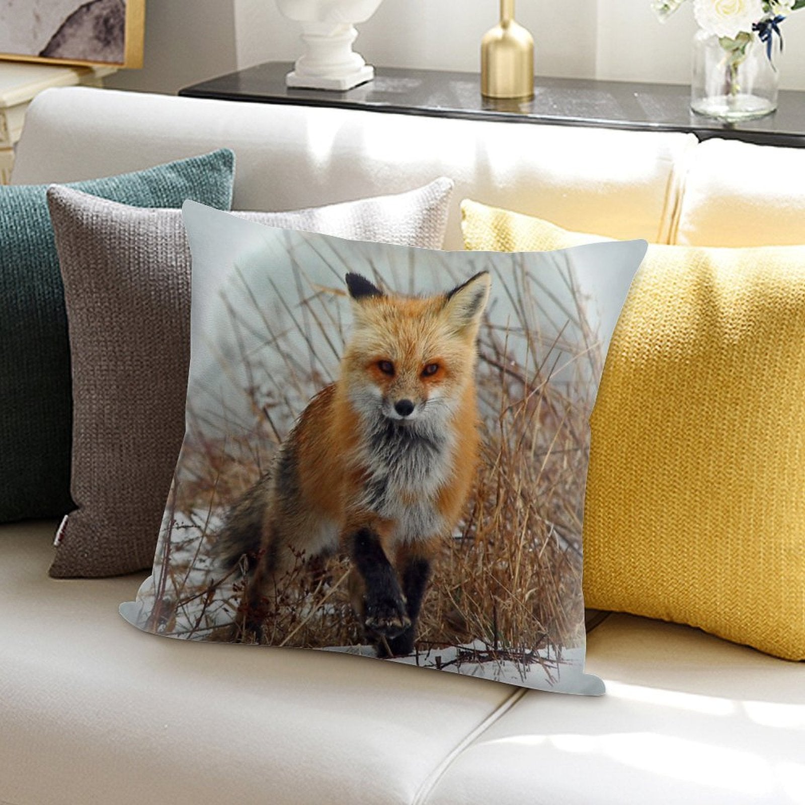 Red Fox Soft High-Density Material Throw Pillow