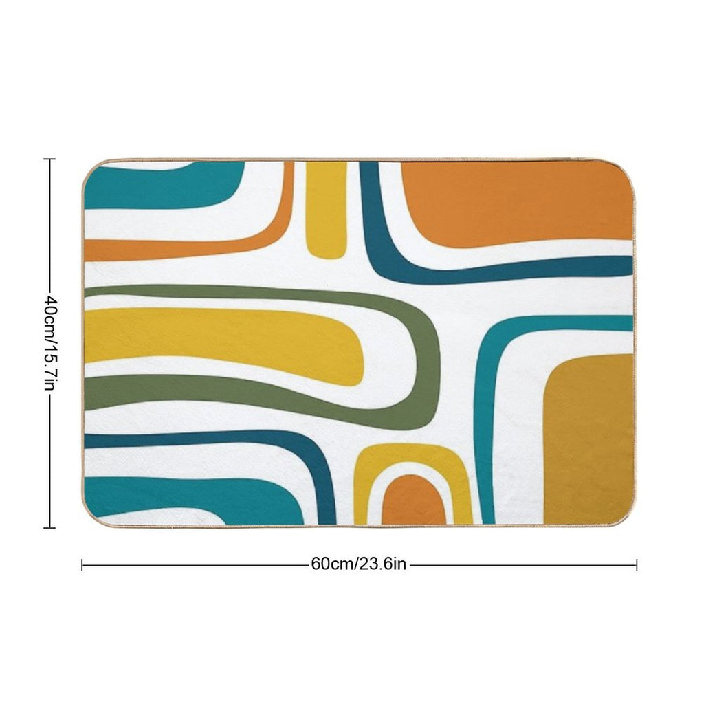 Palm Springs Retro Midcentury Modern Abstract Pattern in Moroccan Teal, Mustard, Orange, Olive And White  Easy To Clean Bath Mat