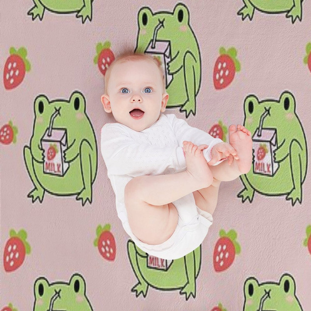 Cute Strawberry Milk Frog Anti-pilling Throw Blanket