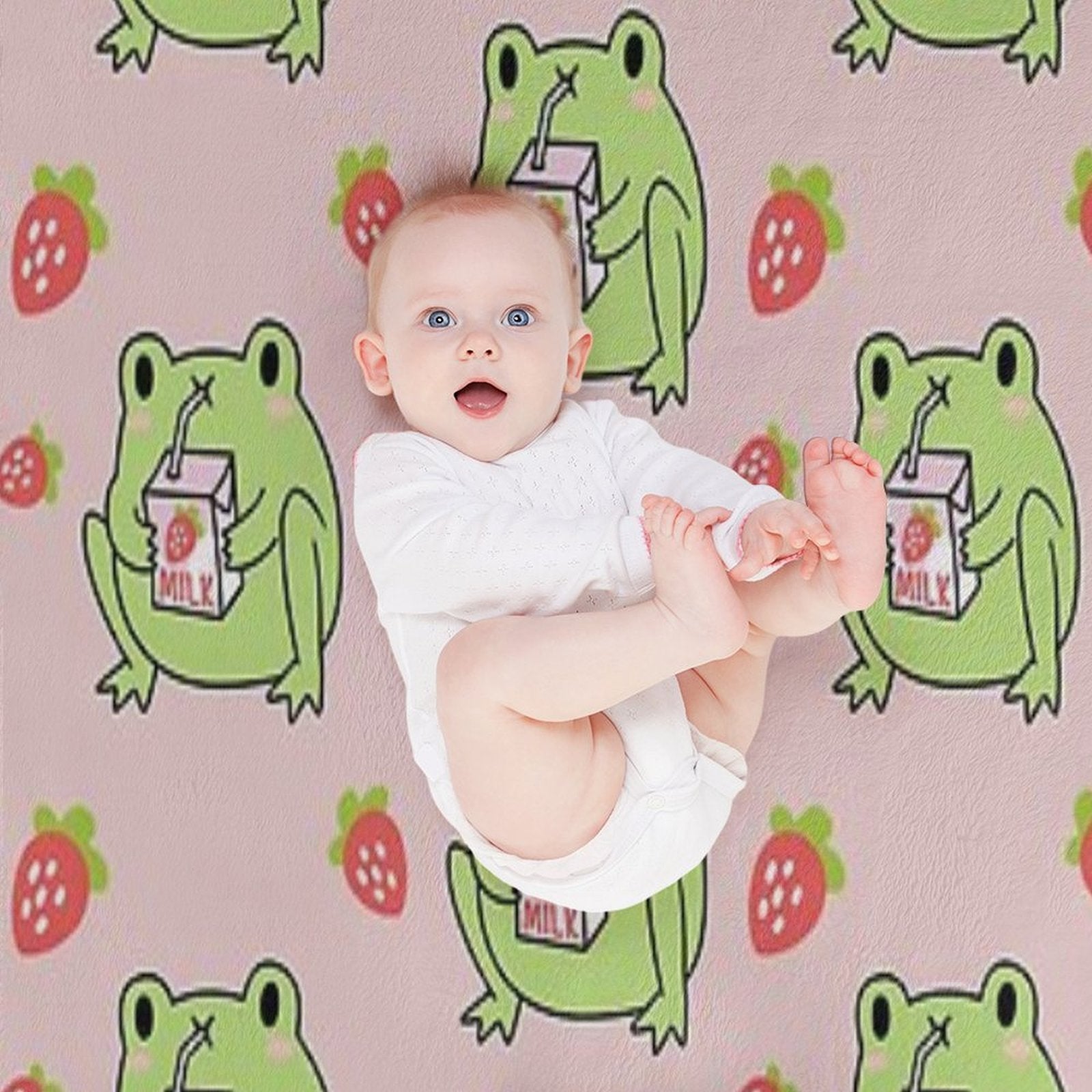 Cute Strawberry Milk Frog Anti-pilling Throw Blanket