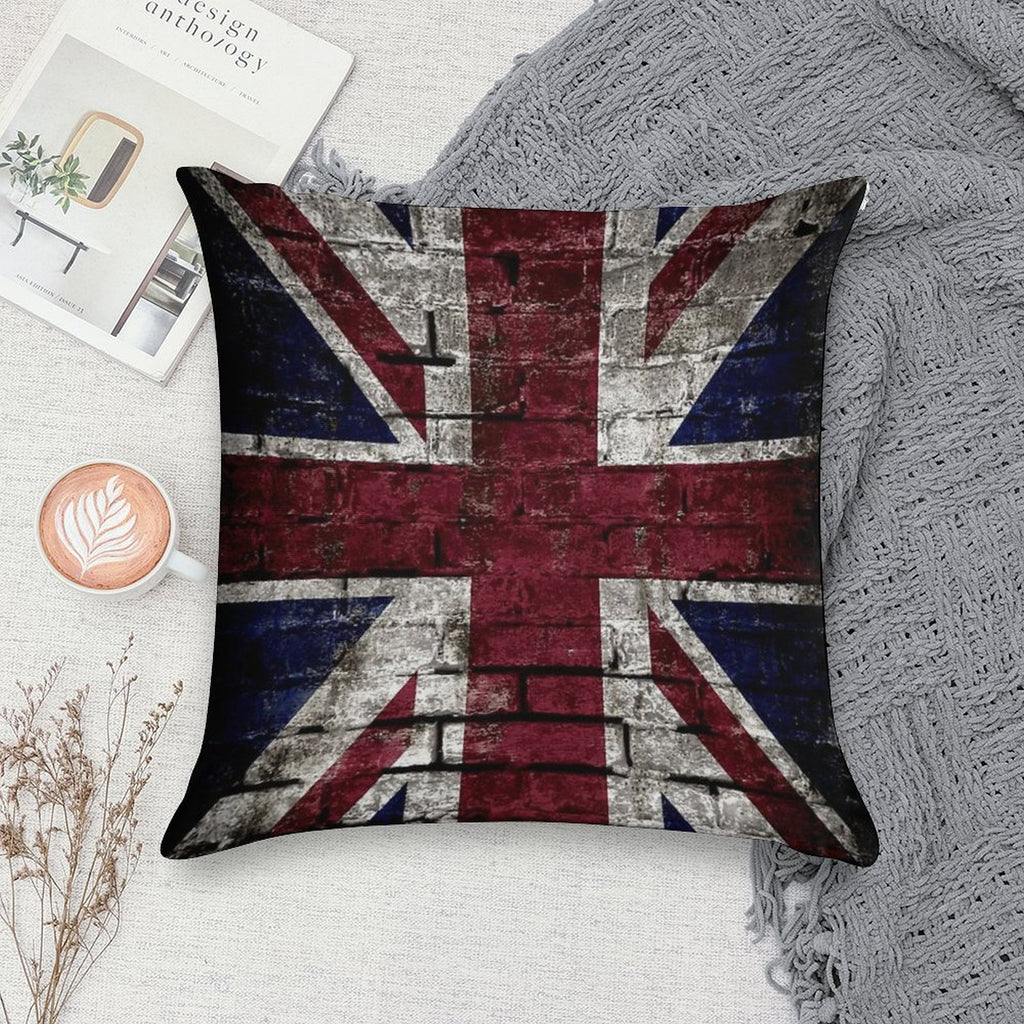 Grunge UK Flag, Great Britain, Punk Style Distressed Wall Soft Short Plush Fabric Throw Pillow