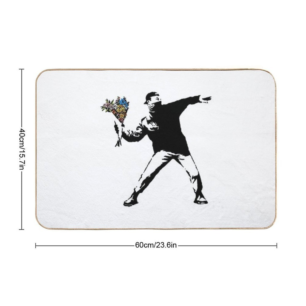 Banksy Rage Flower Thrower  Stain-Proof Bath Mat