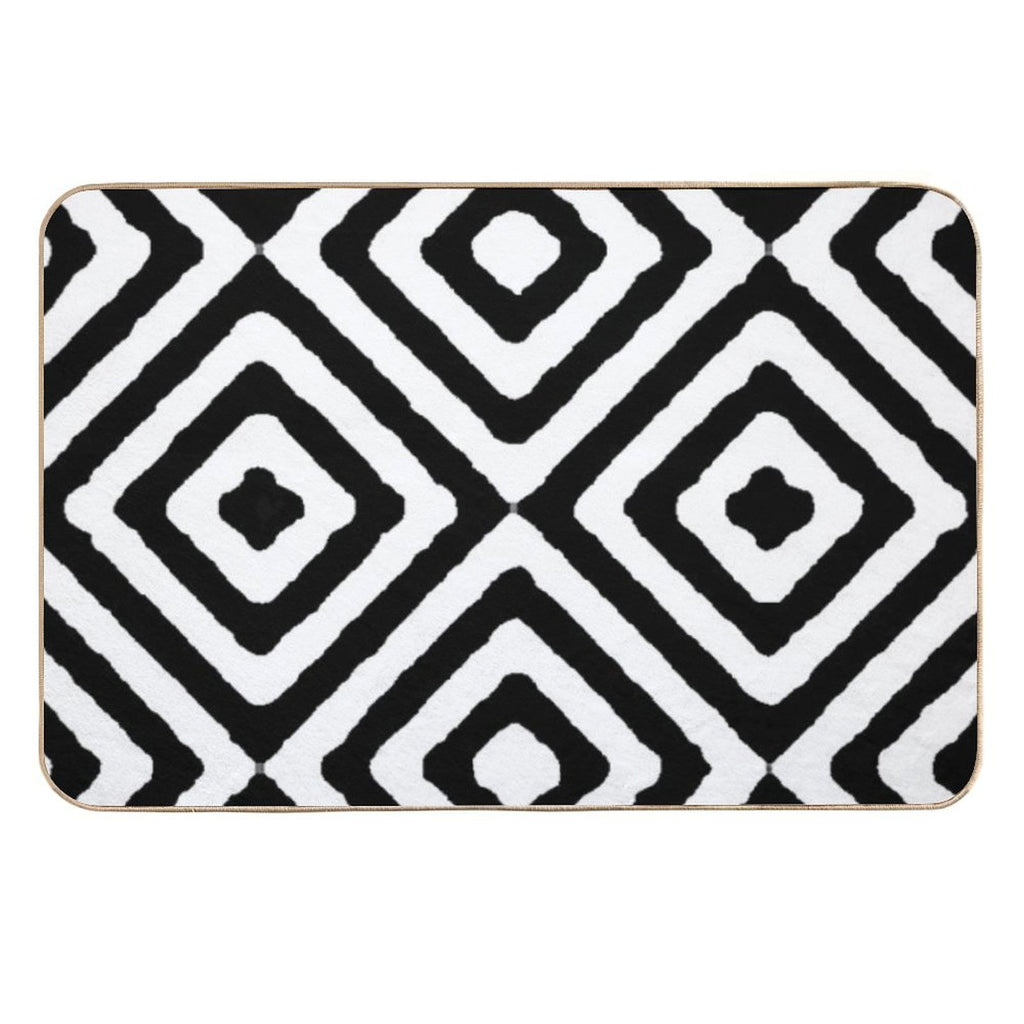 BLACK AND WHITE GEOMETRIC DIAMONDS PATTERN BY OZCUSHIONSTOO  Easy To Clean Bath Mat