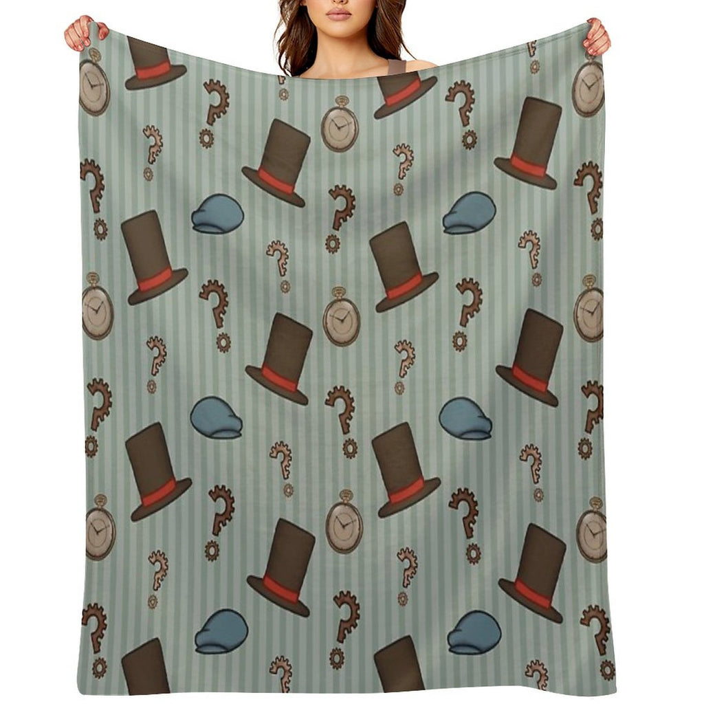 Professor Layton Repeated Pattern (Green) Easy Care Throw Blanket