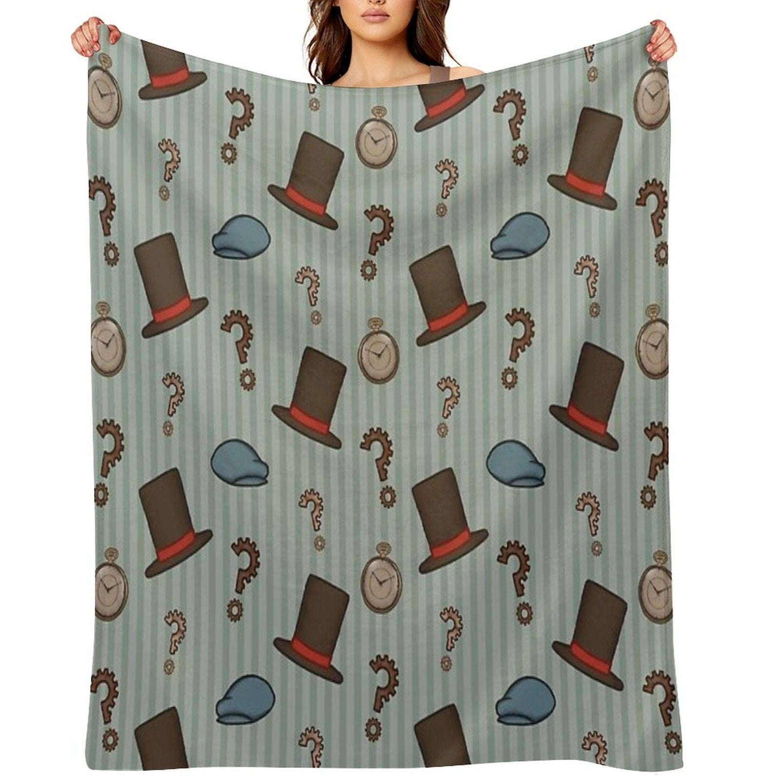 Professor Layton Repeated Pattern (Green) Easy Care Throw Blanket