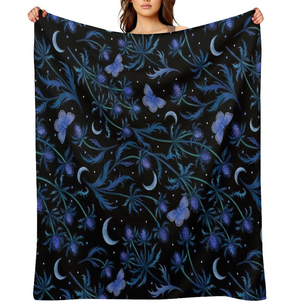 Blue Thistle Pattern Quick-dry Throw Blanket