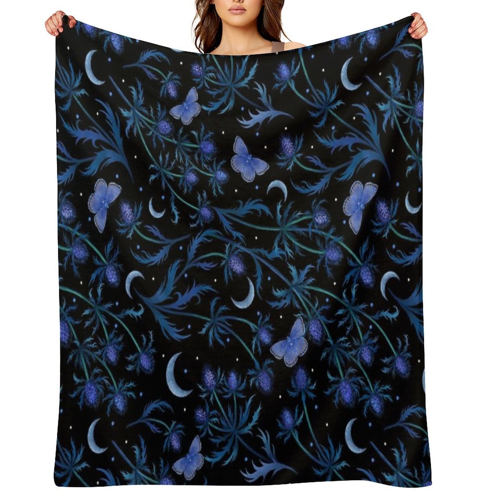 Blue Thistle Pattern Quick-dry Throw Blanket