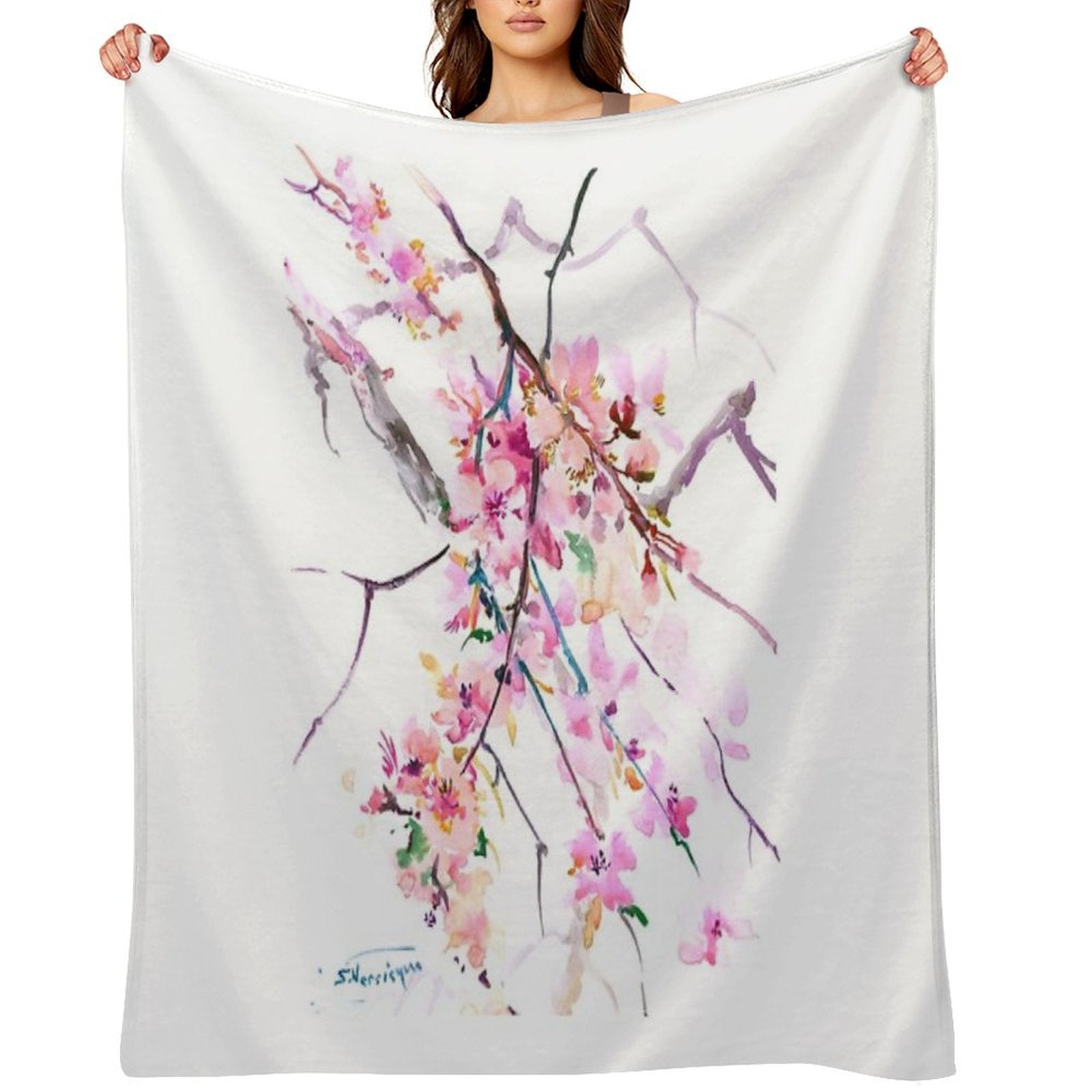 Cherry Blossom Anti-pilling Throw Blanket