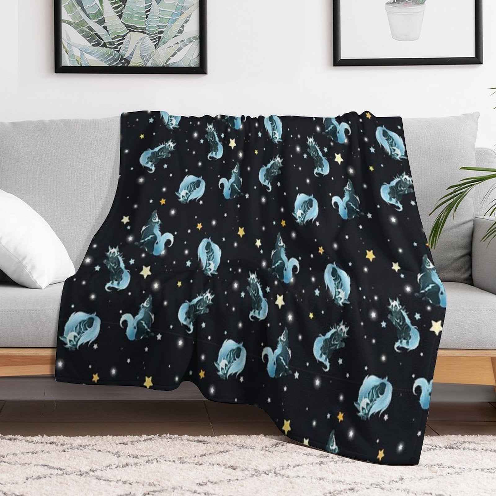Cosmic Wolf Shrink-resistant Throw Blanket