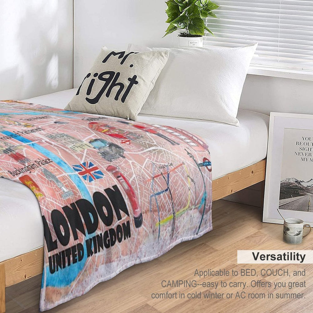 London UK Illustrated Map with Main Roads, Landmarks & Highlights Easy Care Throw Blanket