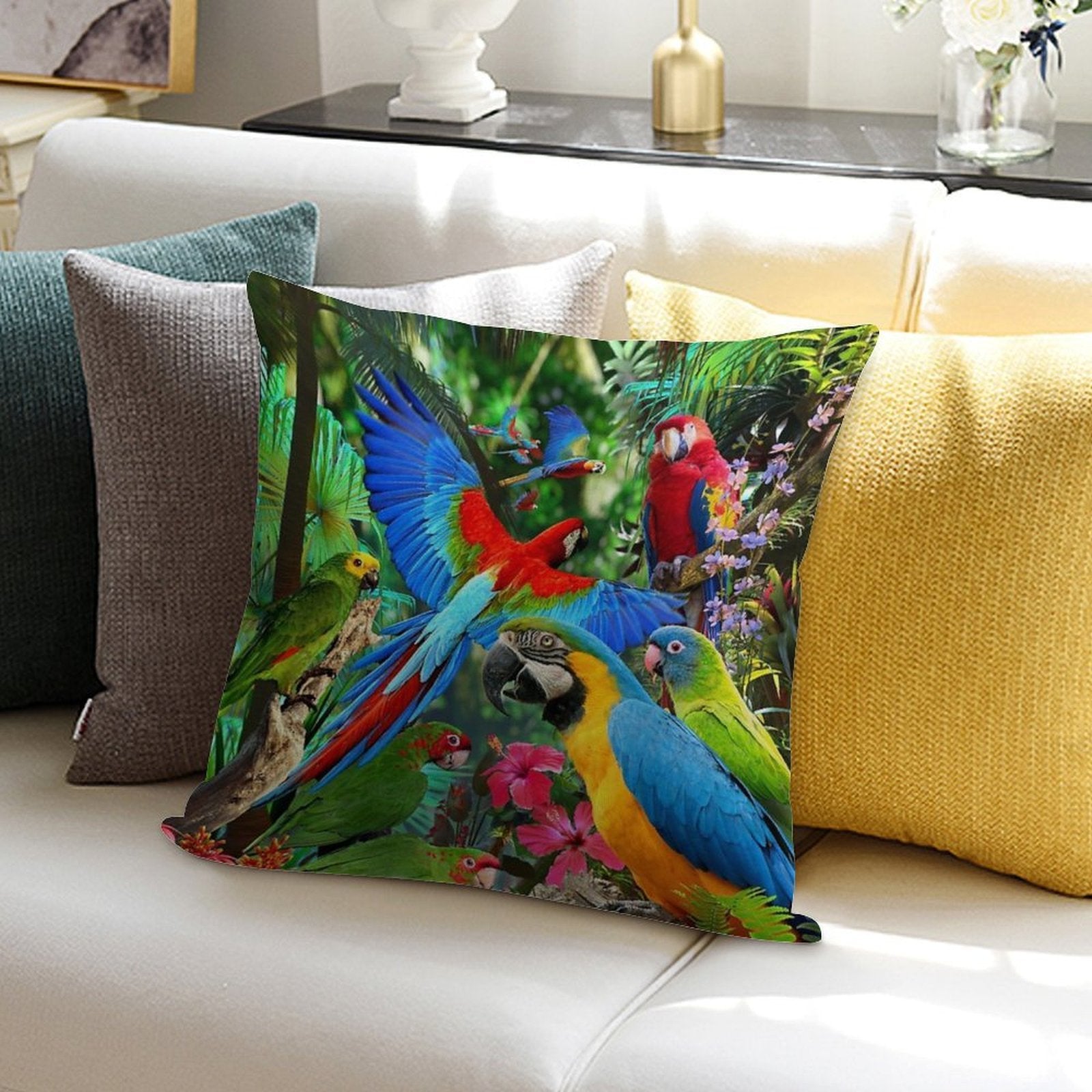 Parrots Soft Decorative Cover Throw Pillow