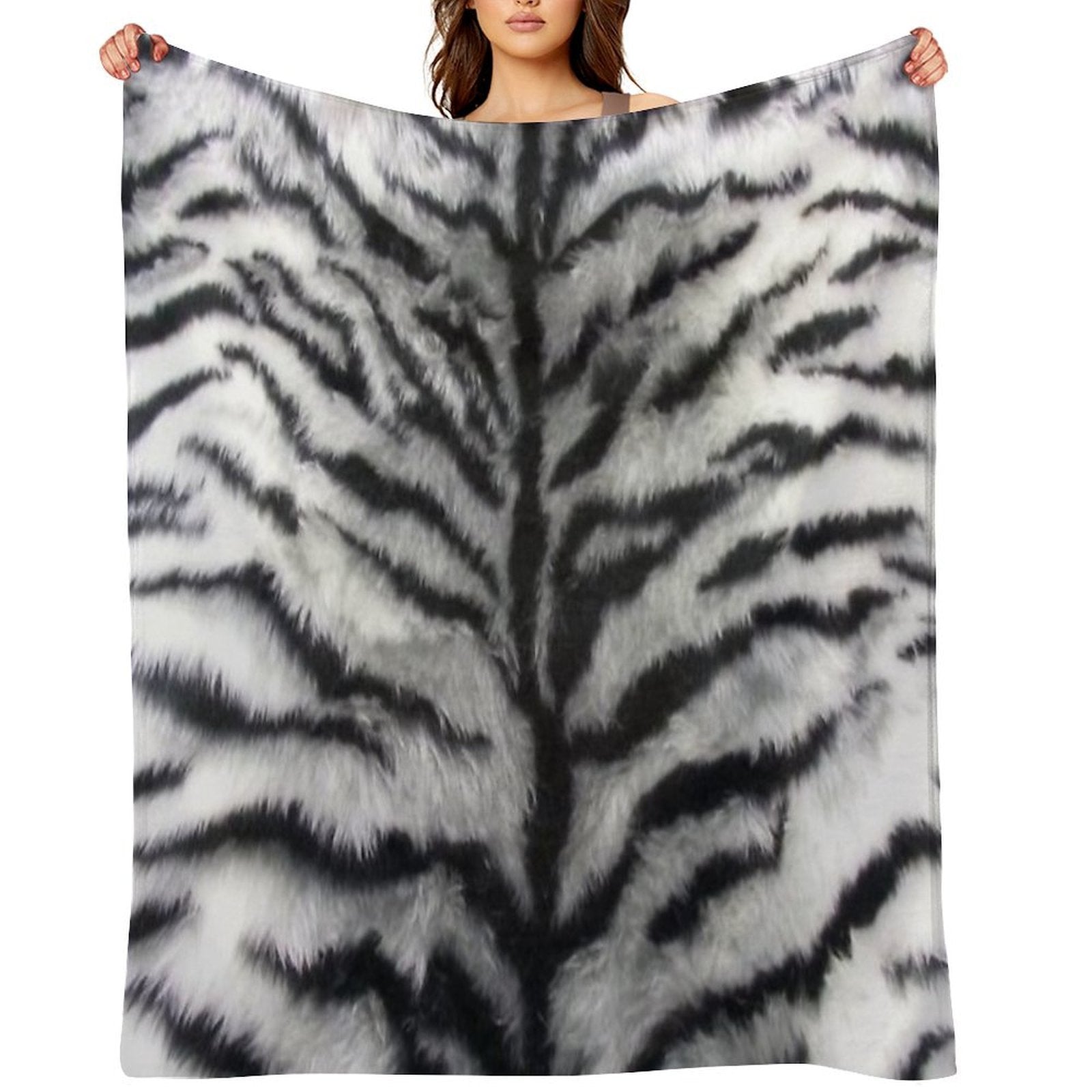 White Tiger Print Animal Skin Fur Pattern Shrink-resistant Throw Blanket