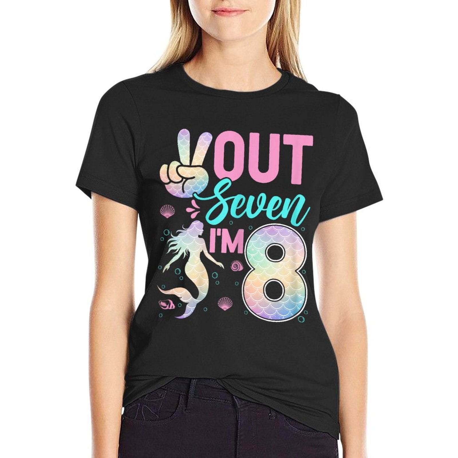 Peace Out Seven I'm 8 Mermaid 8th Birthday 8 Years Old Girls Comfortable T-Shirt