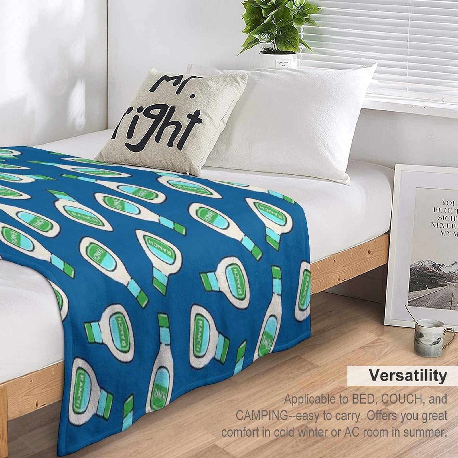 Ranch - Salad Dressing Bottle (blue) Wrinkle-free Throw Blanket