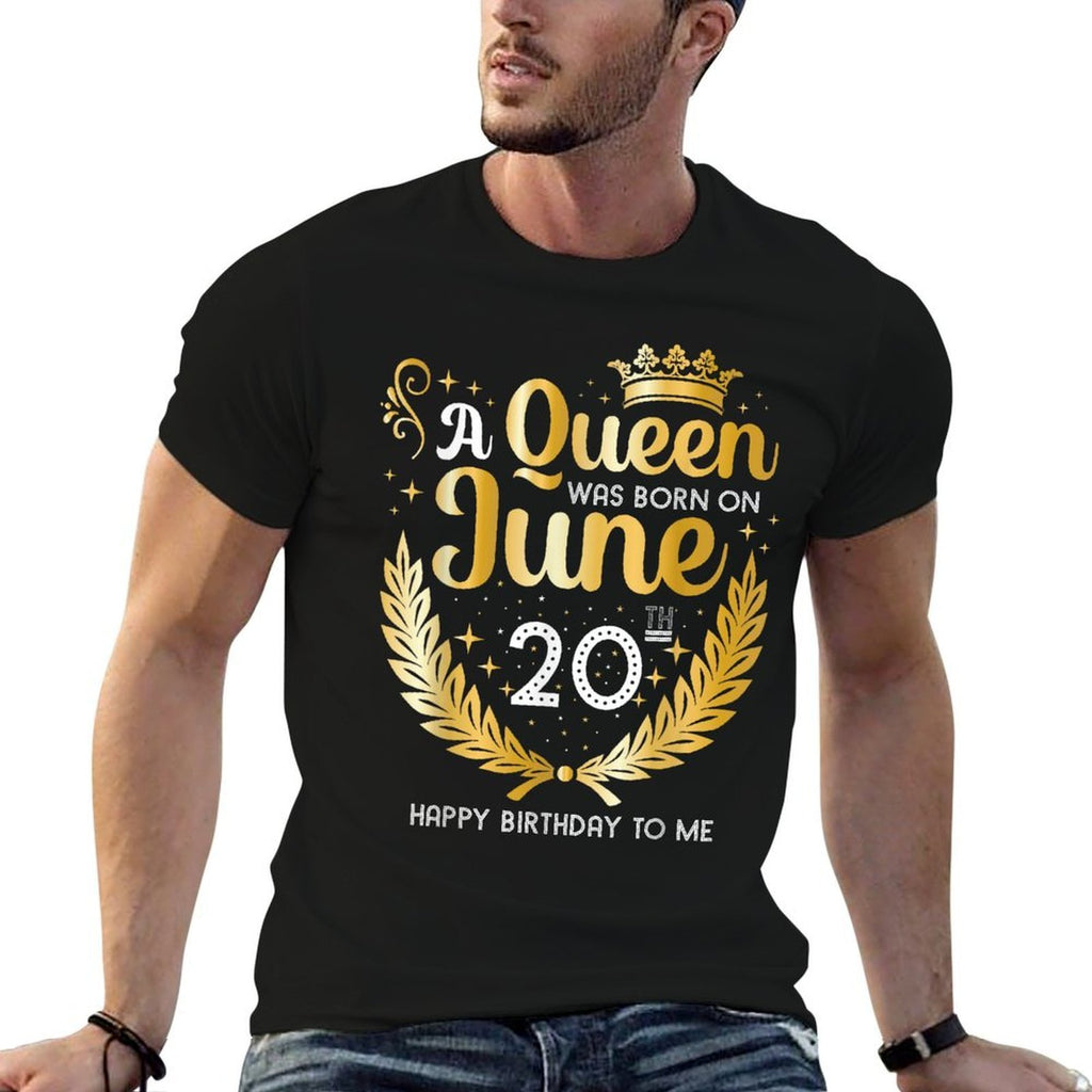 A Queen Was Born on June 20, Cute Girly June 20th Birthday  Cotton T-Shirt