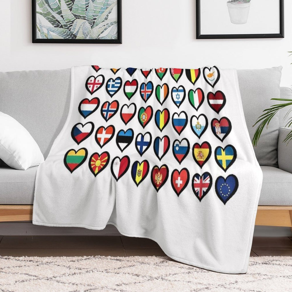 Eurovision Song Contest Flags Hearts ESC EBU Eurofans Gift-ready Throw Blanket