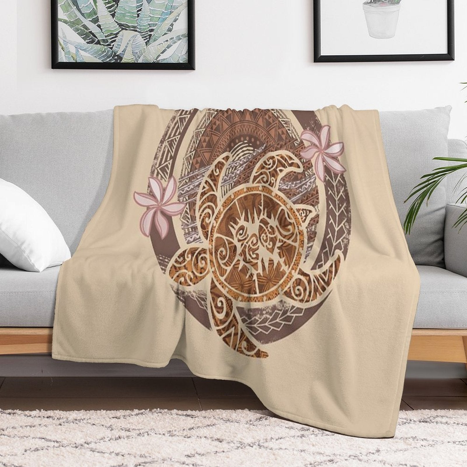 Vintage Circular Samoan Turtle Dive Premium Throw Blanket