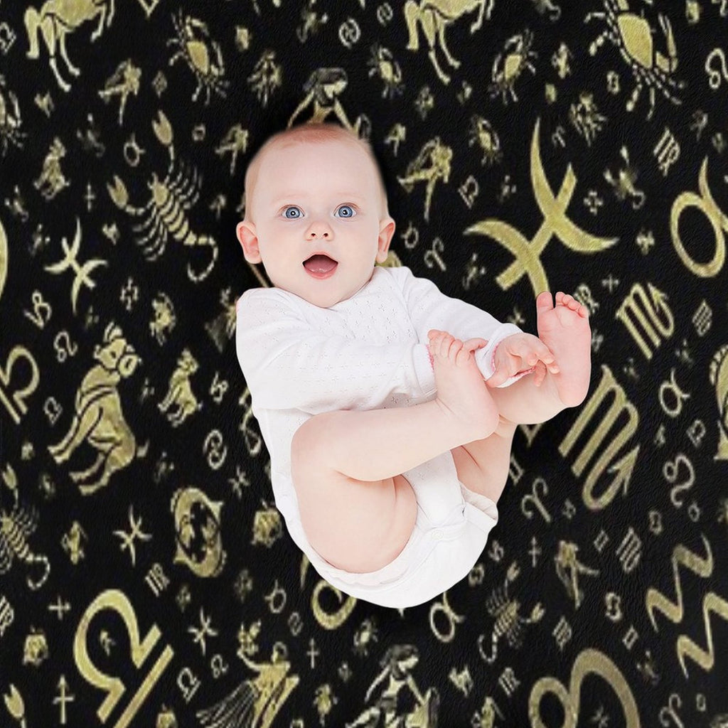 Zodiac Symbols And Glyphs Gold on Black Easy Care Throw Blanket