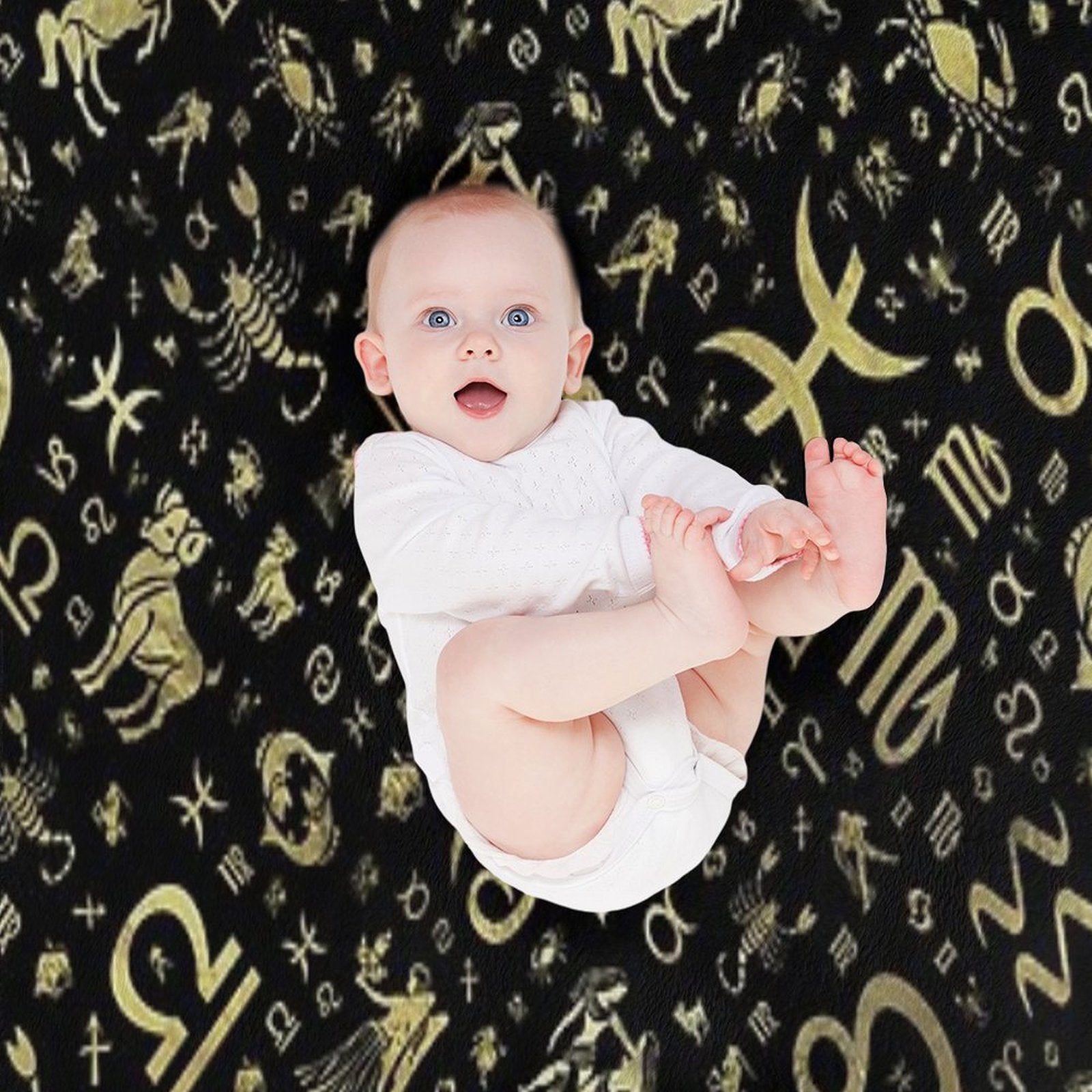 Zodiac Symbols And Glyphs Gold on Black Easy Care Throw Blanket
