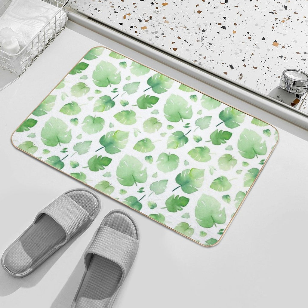 Watercolor Monstera Leaves Pattern  Fade-Resistant Bath Mat