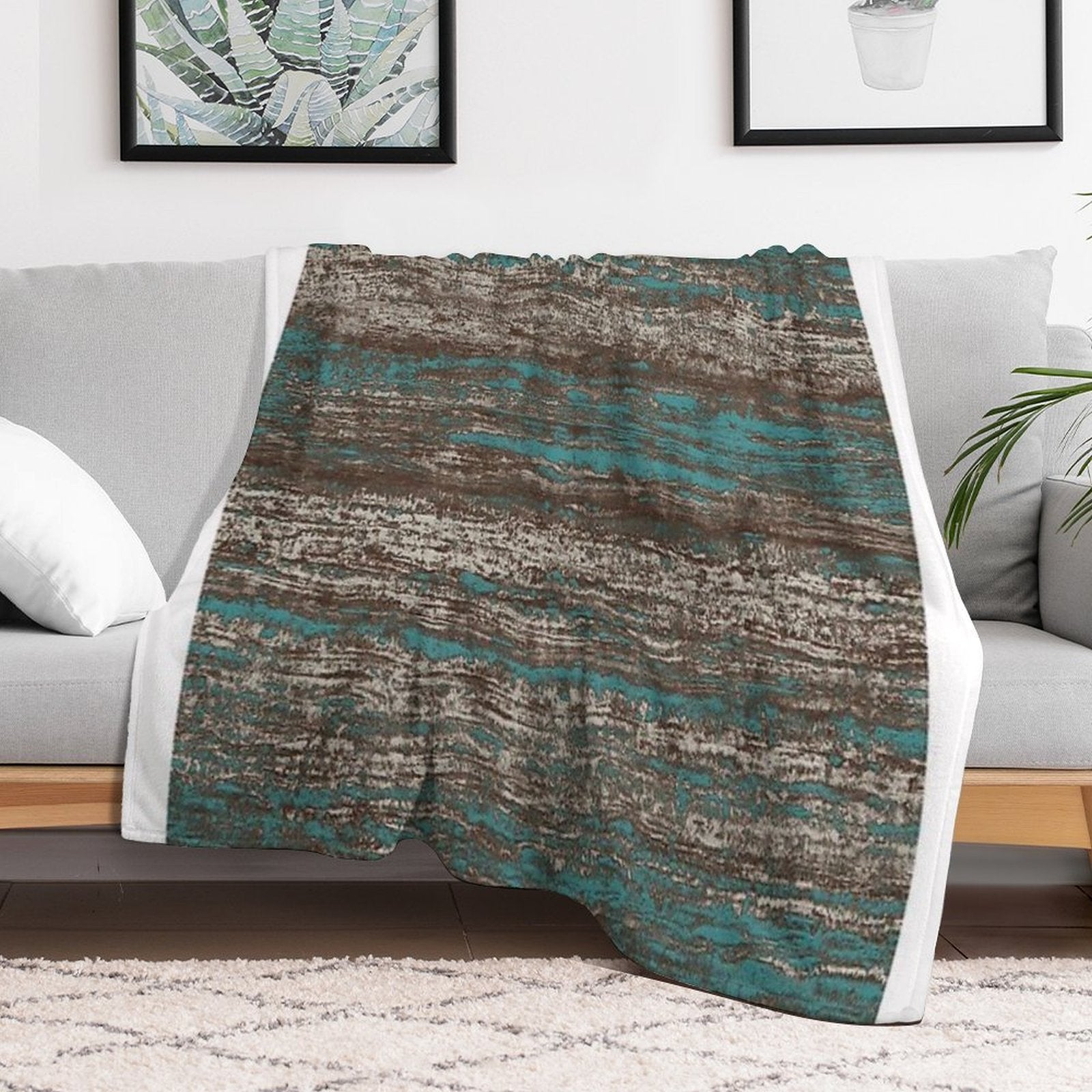 Teal Blue Dark Chocolate Grey Brown Melange Quick-dry Throw Blanket