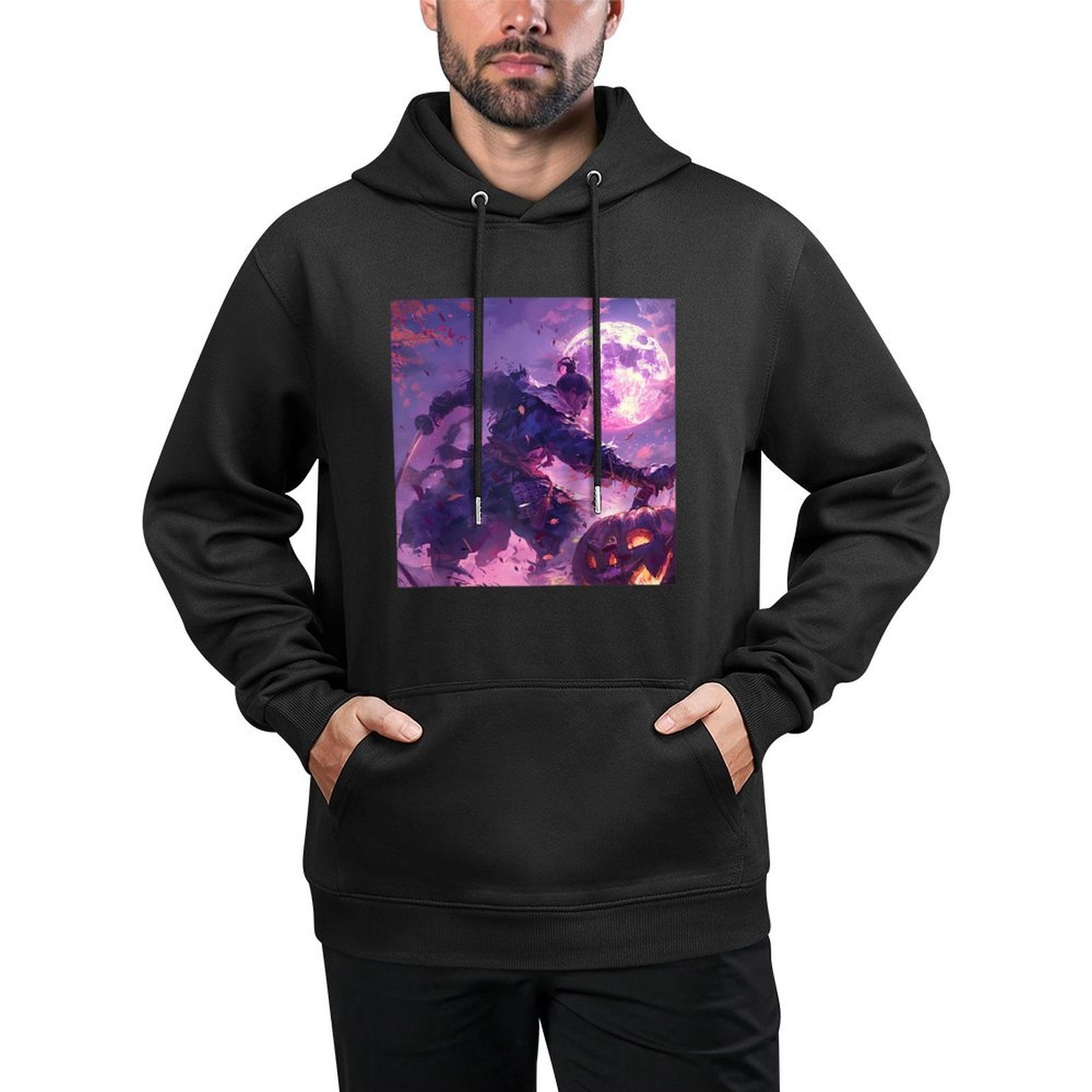 Samurai's Twilight Quest on Halloween's Dark Edge Raglan Baseball Colorfast Hoodie