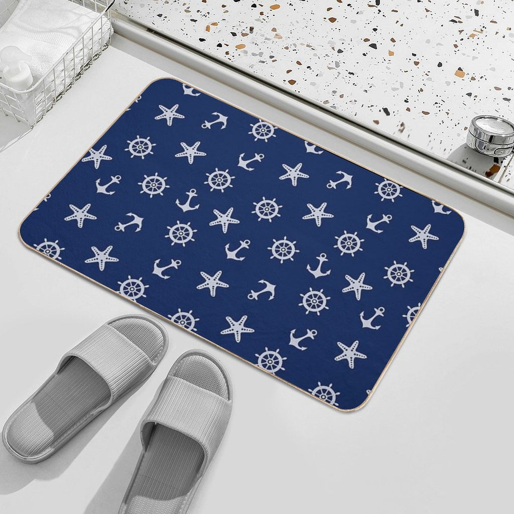 Navy Blue Nautical Anchor Pattern  Non-Slip Bath Mat