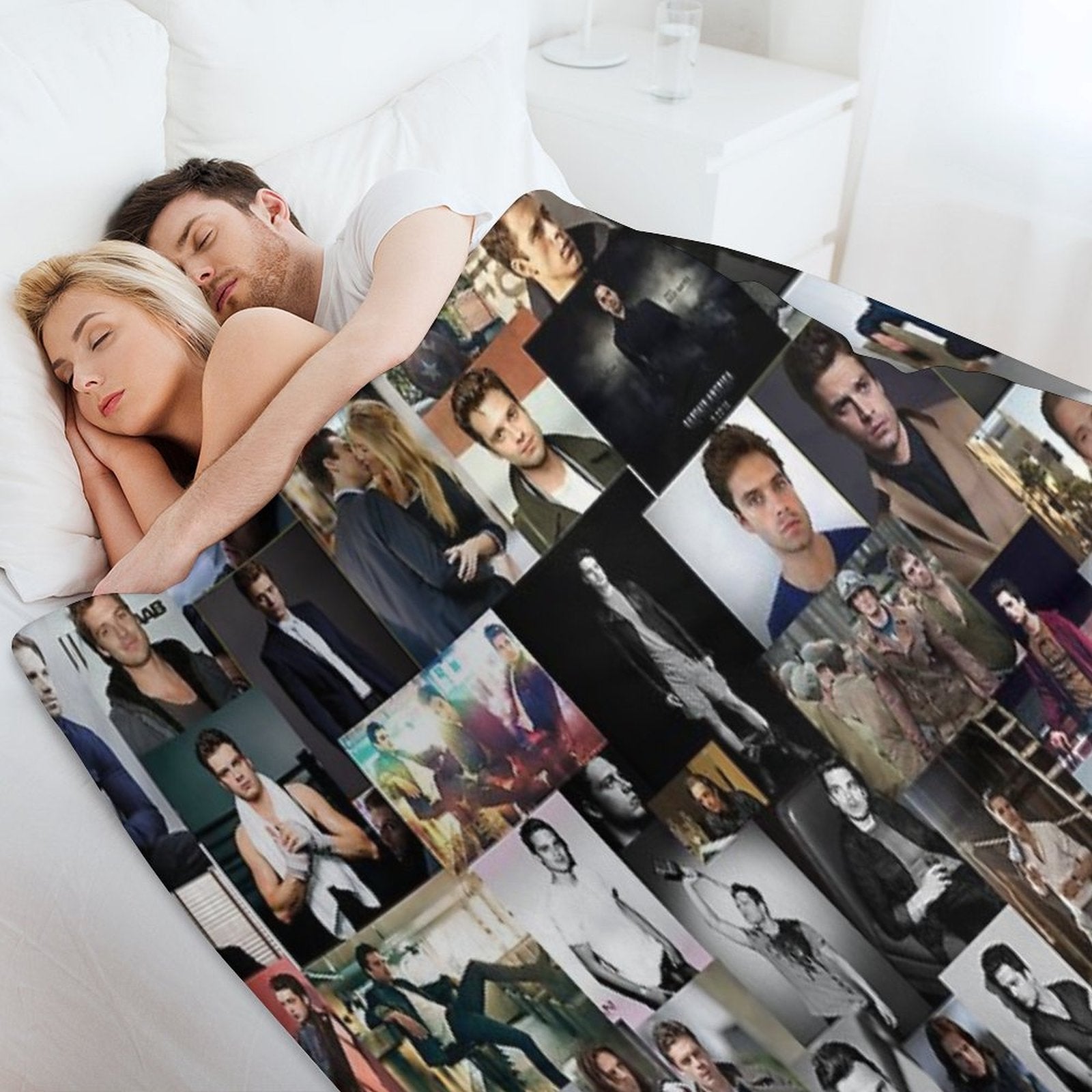 Sebastian Stan Seamless Squarish Photo Collage Wrinkle-free Throw Blanket