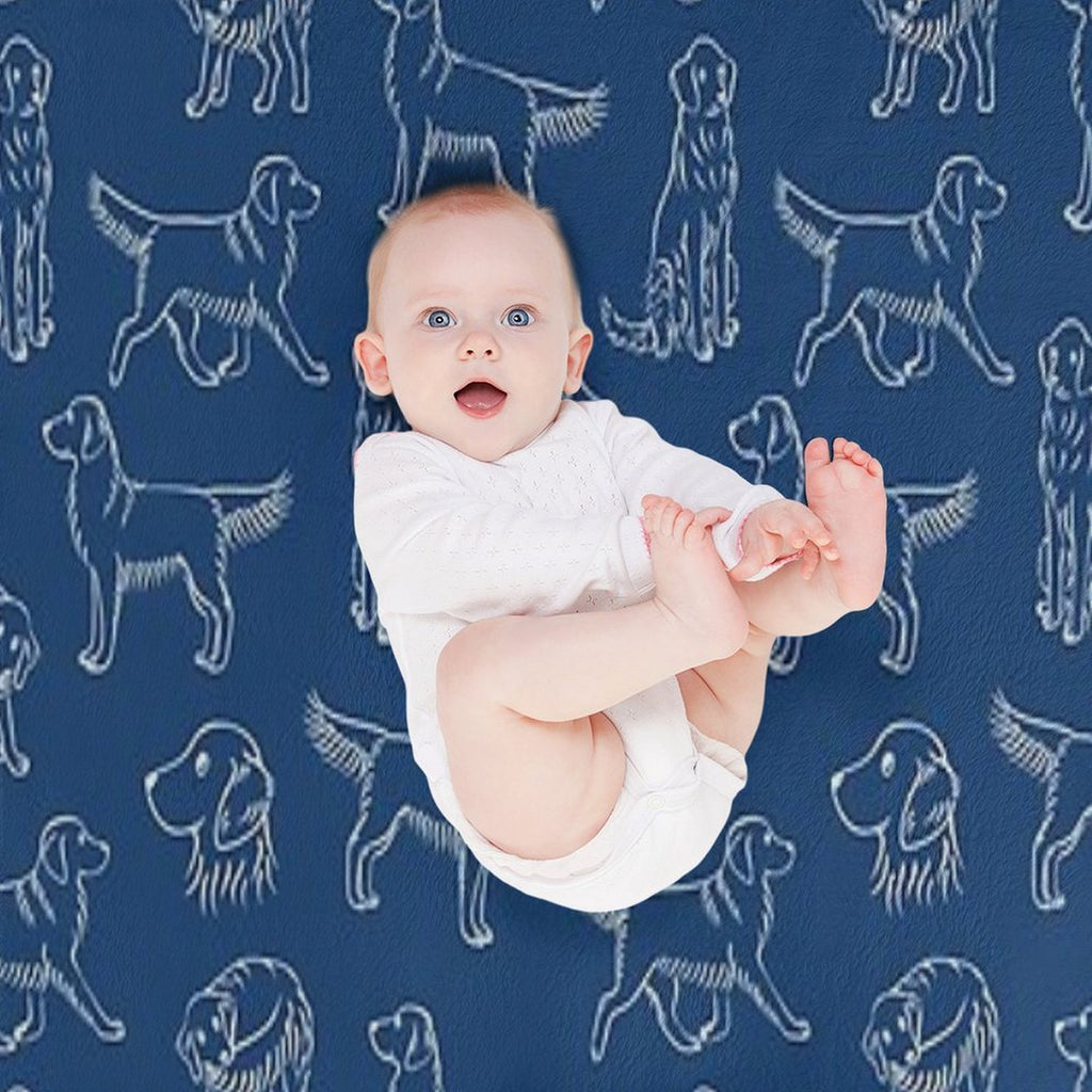 Golden Retriever Pattern (Navy And White) Gift-ready Throw Blanket