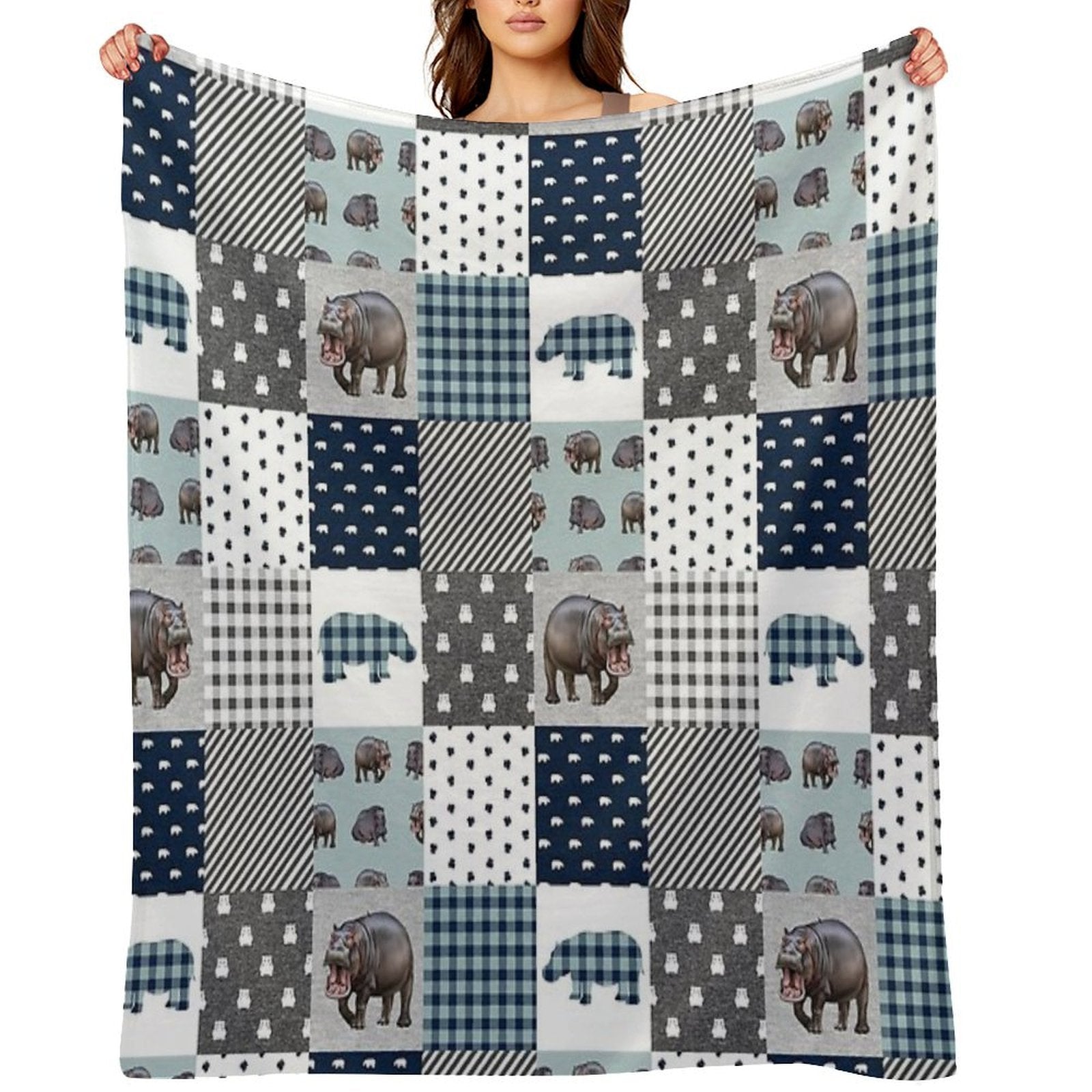 Hippo Animal Plaid Durable Throw Blanket