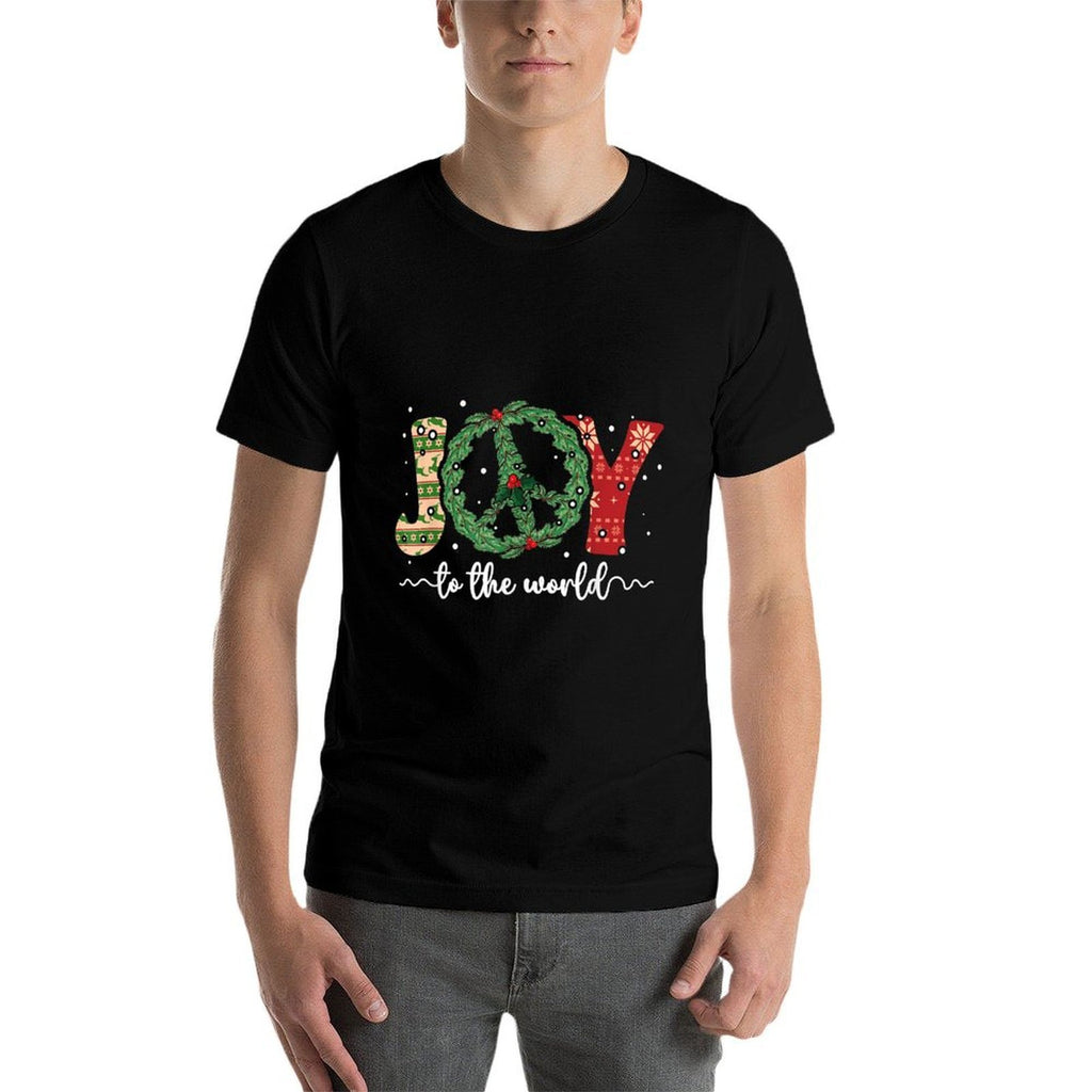 Joy to The World Peace Sign Christmas Retro 70s 80s Hippie  Cotton T-Shirt