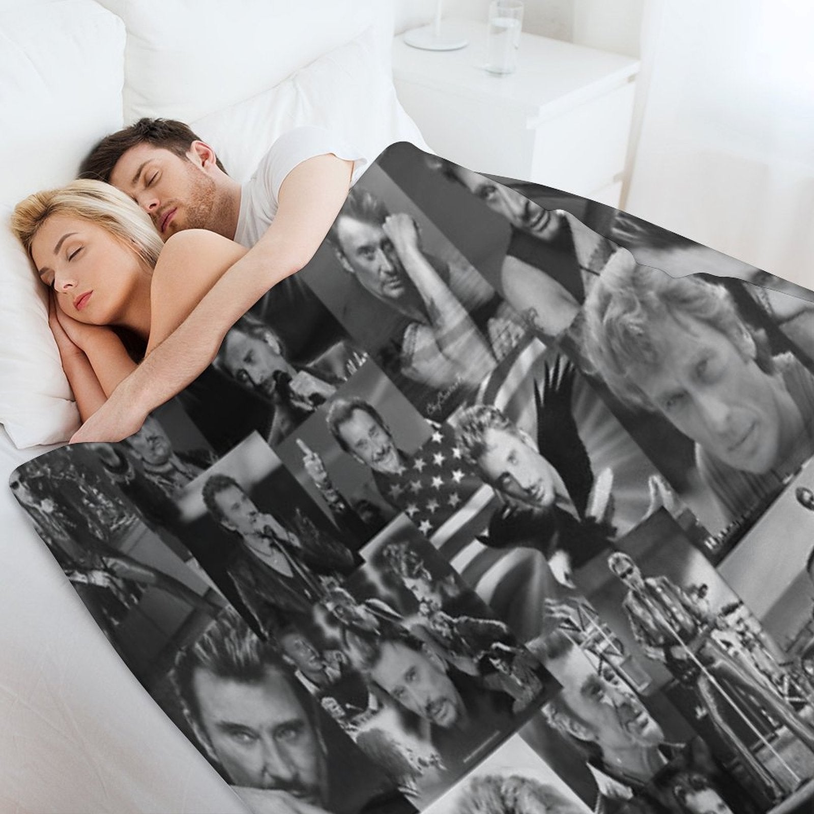 Johnny Hallyday French Singer Assorted Black And White Vintage Collage Premium Throw Blanket