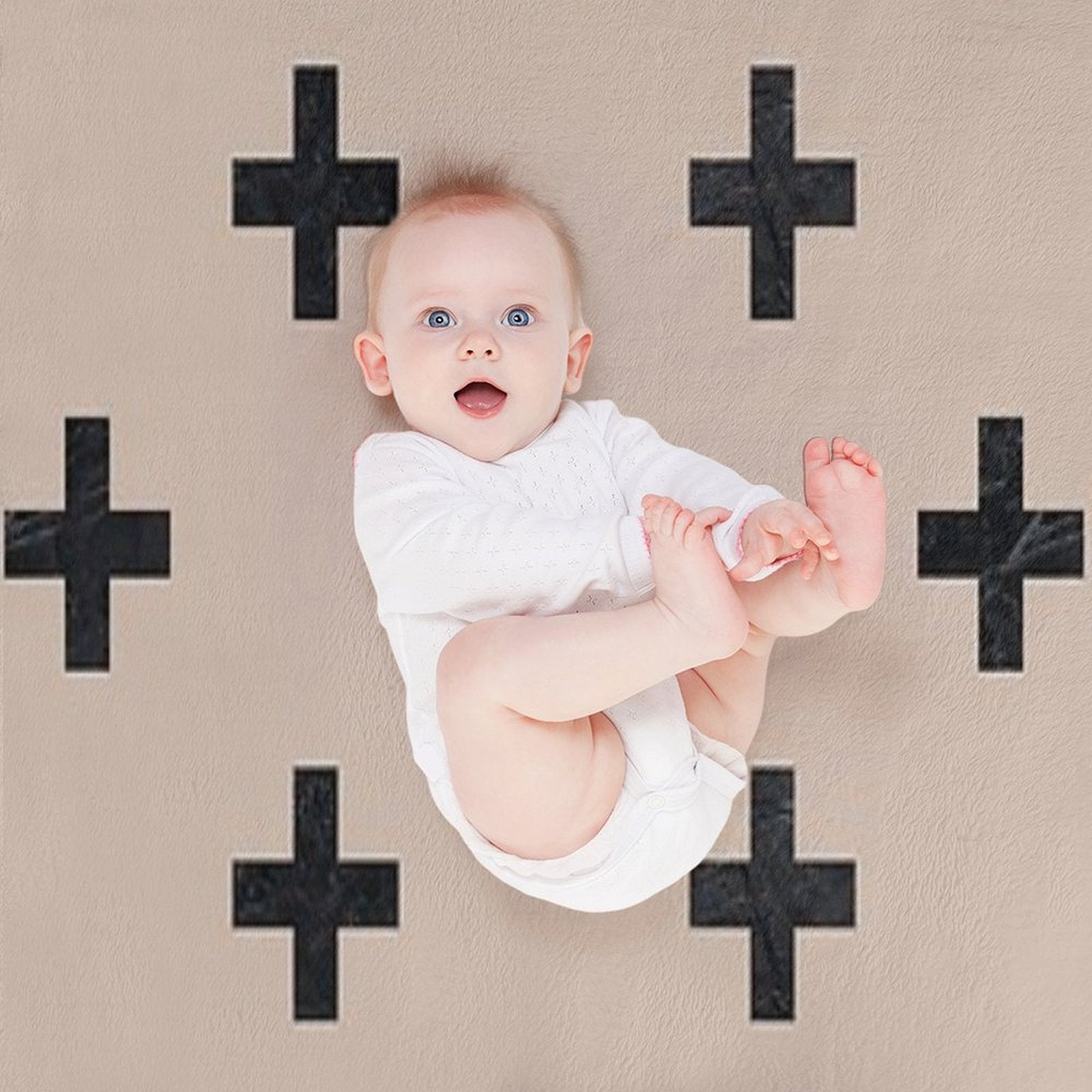 Beige And Black Textured Swiss Cross Pattern Lightweight Throw Blanket