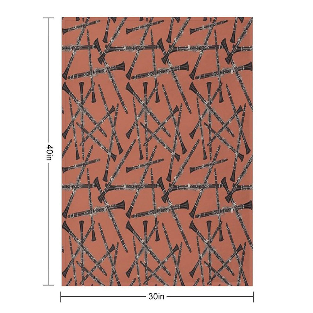 Clarinet Musical Instrument Pattern Rust Multi-functional Throw Blanket