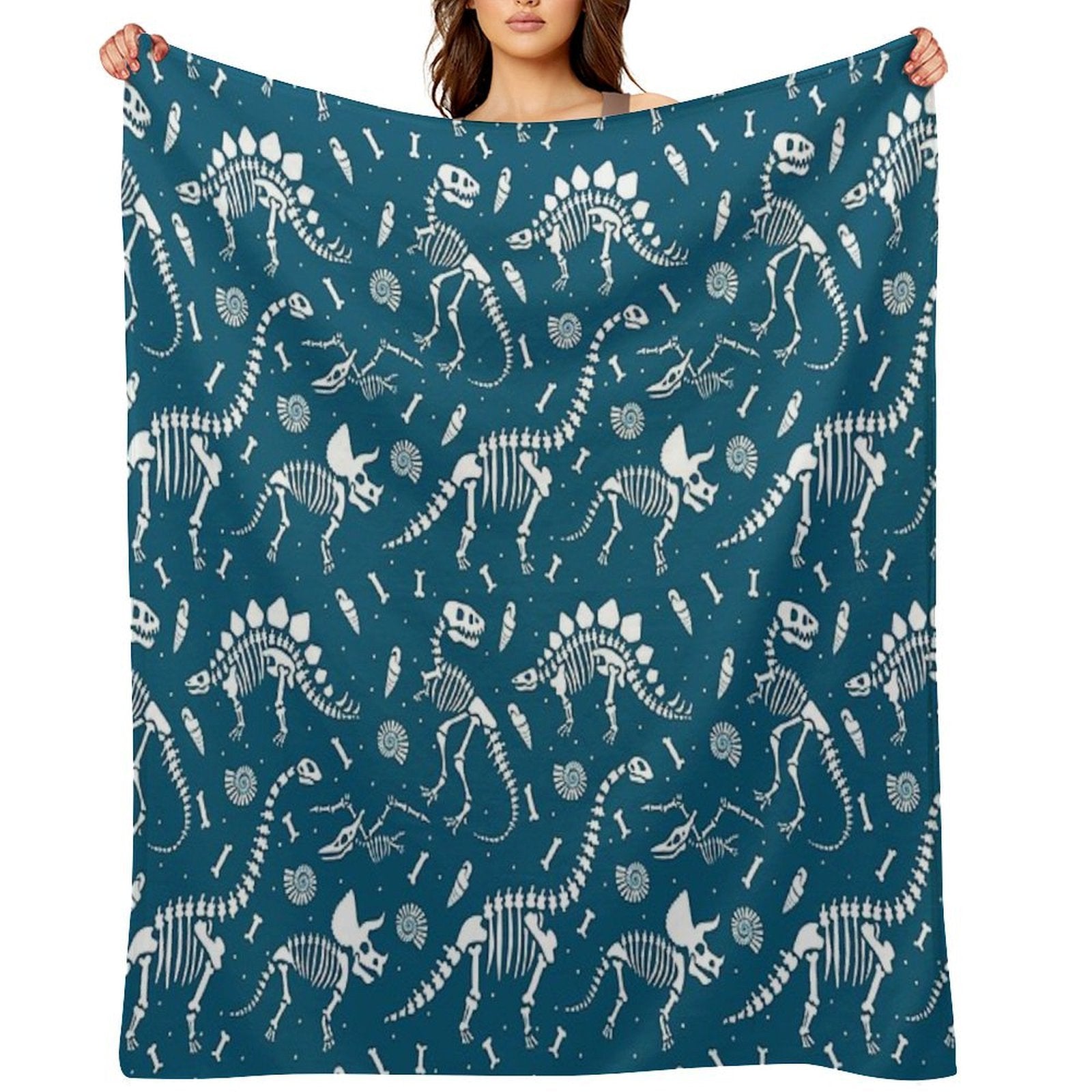Dinosaur Fossils in Blue All-season Throw Blanket