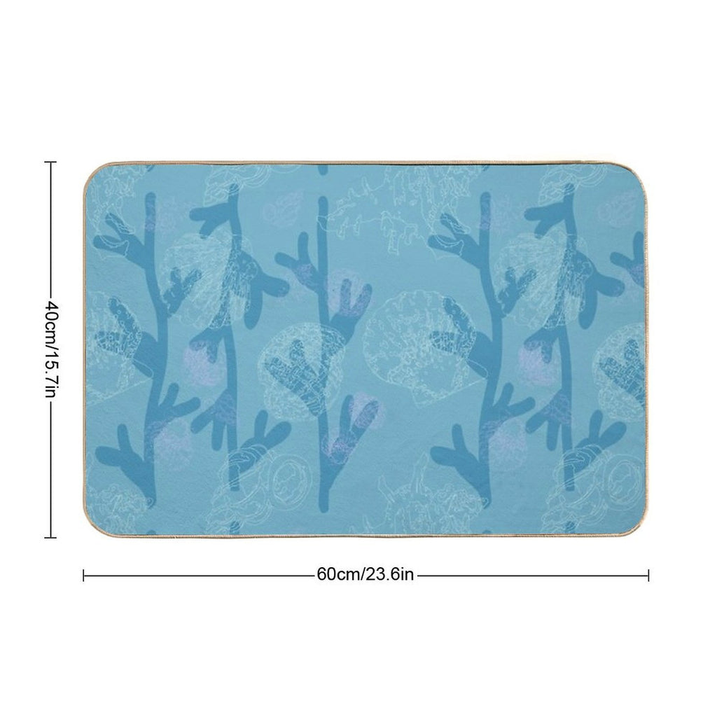 Seashells Seaweed Pattern in Blue  Multi-Purpose Bath Mat