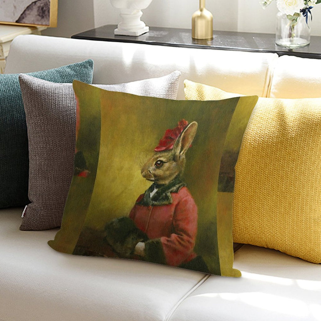 Victorian Lady Rabbit Soft Short Plush Fabric Throw Pillow