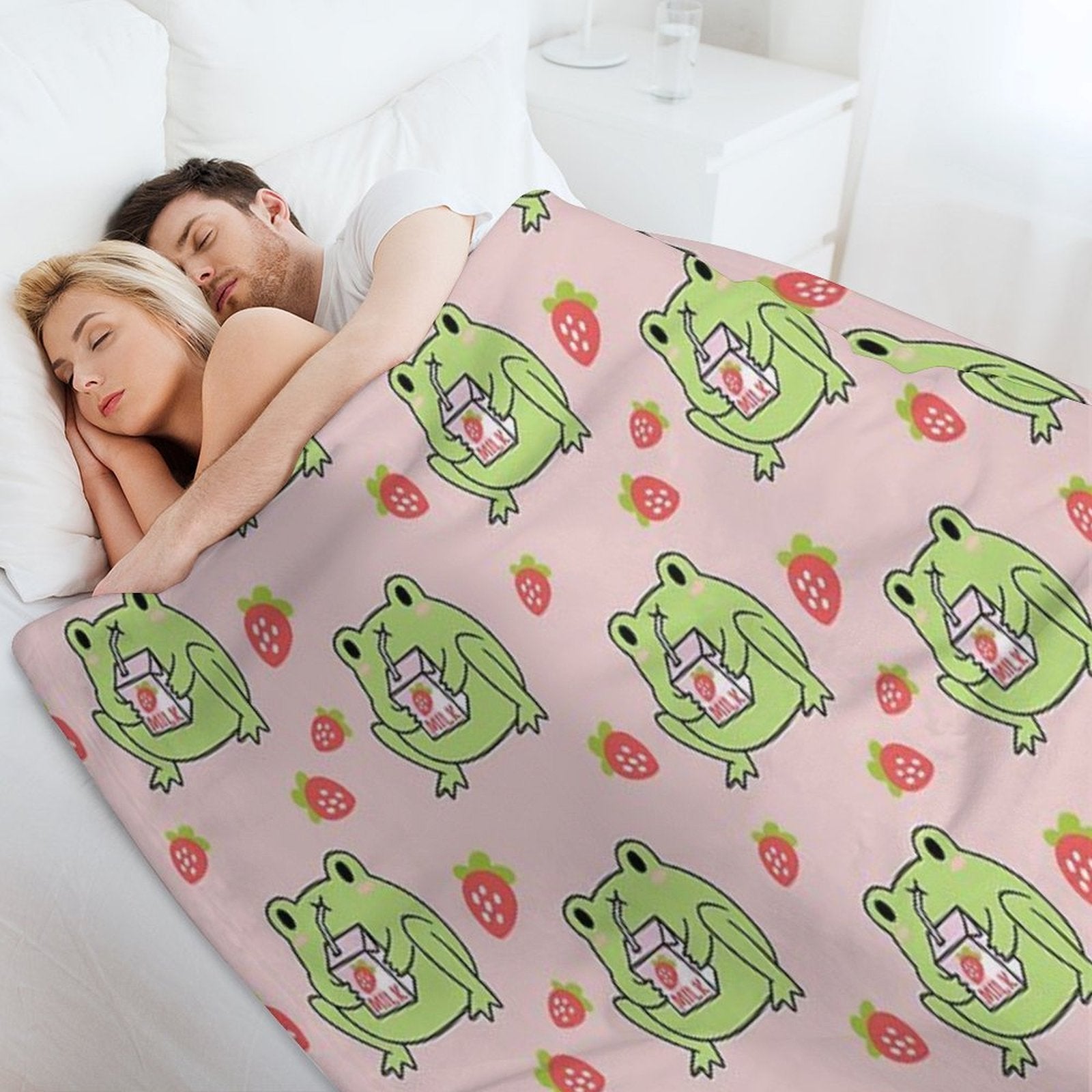 Cute Strawberry Milk Frog Anti-pilling Throw Blanket