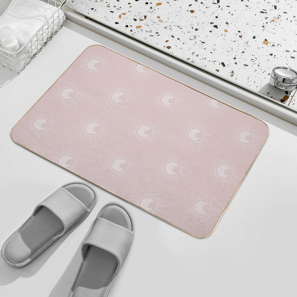 Boho Sun And Moon Pattern Bohemian Aesthetic In Muted Colors Pale Pink  Easy To Clean Bath Mat